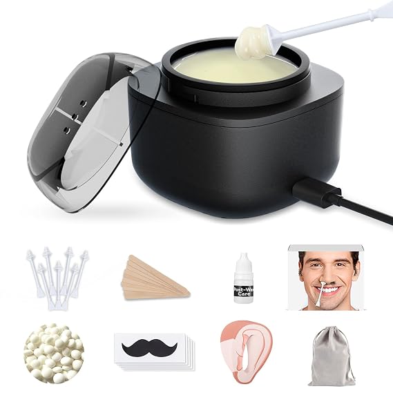 SUERBEATY Nose Wax Kit Men, Nose and Ear Hair Waxing Kit | 40 Sticks, 100g Wax, Up to 20 Uses, Smart Temp Control, USB Fast Heating, Safe for Sensitive Nasal Skin, Painless