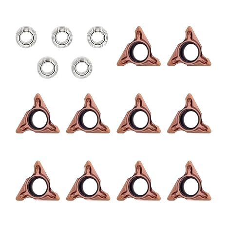 Indexable Inserts for Mini Pneumatic Chamfering Machine, 10 Pcs Chamfering Tool Inserts, R-Angle Carbide Turning Inserts, Lather Turning Tool with 5 Bearings, Tungsten Steel