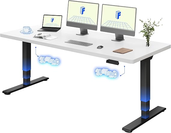 FLEXISPOT E5 Electric Standing Desk 2 Motors 3 Stage 180 * 80CM One Piece Desktop Height Adjustable Desk with Memory Smart Panel, Anti-collision System, Black+White