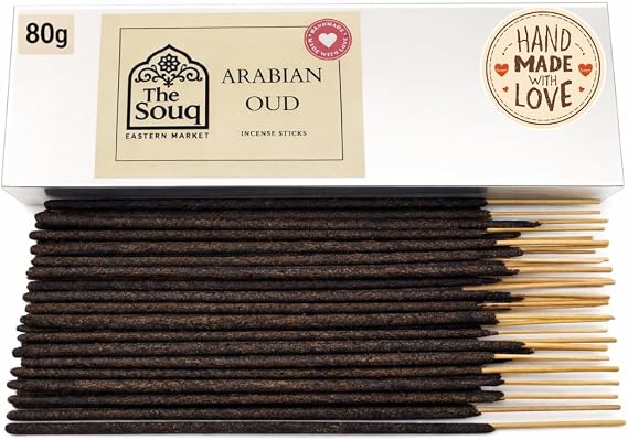 80g Large pack Oud - Incense Stick NATURAL LUXURY AUTHENTIC EMIRATI SCENT Non toxic (80 grams per box, Long Lasting Burn Time approx 55mins+ per stick) prayer yoga thick meditation, handmade,