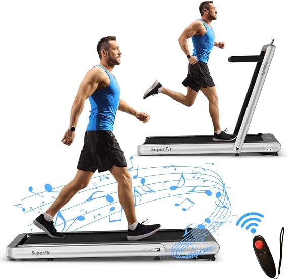 Goplus 2 in 1 Folding Treadmill, 4.75HP Superfit Under Desk Electric Treadmill with APP Control, LED Touch Screen, Blue Tooth Speaker, Remote Control, Walking Jogging for Home Office