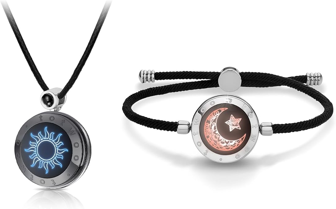 TOTWOO Smart Touch Bracelet & Necklace Set: Tap to Send Love Instantly with Light & Vibration Alerts, Long Distance Couple Jewelry, Private One-to-One App Pairing, Romantic Gift for Women & Men