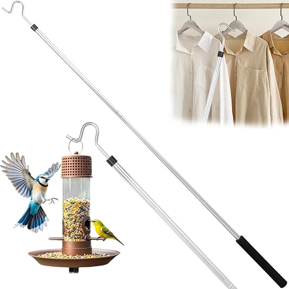 Clothing Hook Pole,51 Inch Closet Pole Reach with Hook Stainless Steel Sponge Handle Length Clothes Hook Pole Get Clothes From High Places Be Used Shutters Ceiling