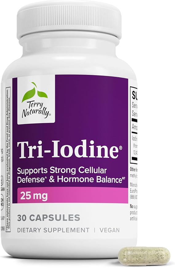 Terry Naturally Tri-Iodine - Dietary Supplement for Breast & Prostate Health Support - Healthy Thyroid Function Supplement Aid - 25 mg, 30 Capsules