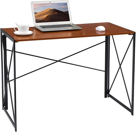 Writing Computer Desk Modern Simple Study Desk Industrial Style Folding Laptop Table for Home Office Notebook Desk Walnut Brown Desktop Black Frame...