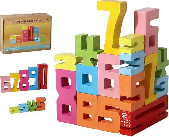 BOVVSKY Wooden Number Building Blocks, Montessori-Inspired Wooden Number Building Blocks, Math Learning Toys for Kids Digital Educational Counting Toys (20pcs)