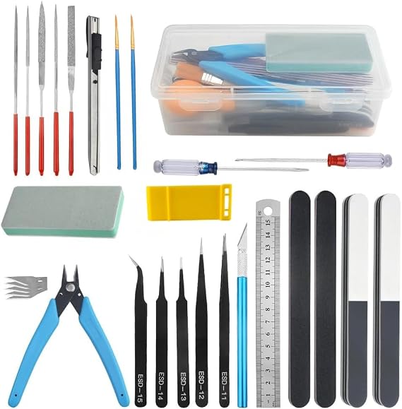 ProTechTrader Hobby Craft Model Tool and Paint Kit for Plastic Miniatures, Gundam Painting, Electronics Repair, 3D Printer and Printing Tools | 29 Piece Tool Set