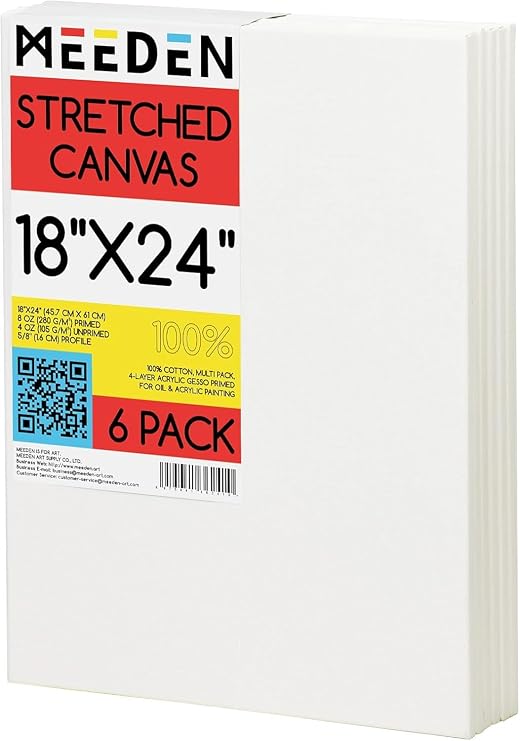 MEEDEN Stretched Canvas, 18 24 Inch, Pack of 6, Blank White Canvases for Painting, 100% Cotton, 8 oz Gesso-Primed, Pre-Stretched Canvas for Acrylic Oil Pouring & Airbrushing Painting