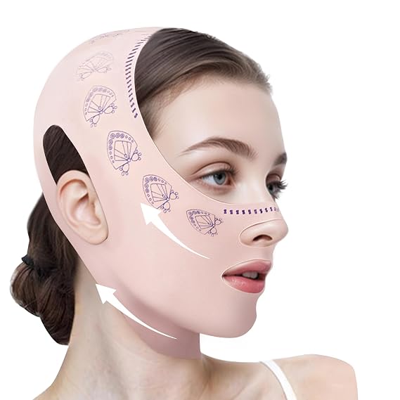Chin Strap for Sleeping, Reusable Double Chin Reducer Eliminator for Women, V Line Lifting Mask Face Slimming Strap, Breathable Jawline Exerciser Lifting & Firming Prevent Sagging
