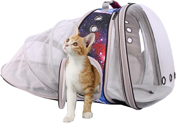 Dual Expandable Cat Backpack Carrier, Fit up to 20 lbs, Printed Artwork with Removable Bubble Expandable Pet Carrier Backpack for Large Fat Cat and Small Puppy