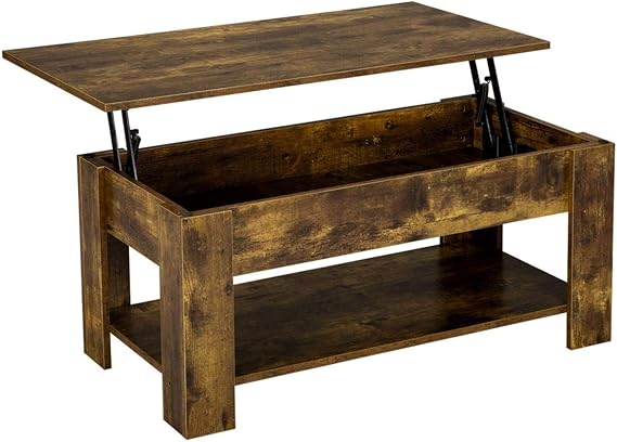Topeakmart Lift Top Coffee Table w/Hidden Compartment and Open Storage Shelf, Vintage Lift Tabletop for Living Room Office Reception, Rustic Brown