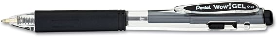 Pentel Wow! Gel Retractable Gel Pen 0.7mm Medium Line Black Ink, Box of 12 (K437-A)