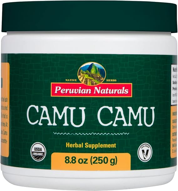 Organic Camu Camu Powder 8.8 oz (250 g) - Peruvian Naturals Certified Organic Camu Camu Fruit Powder - High Source of Vitamin C - Raw Camu Camu Berry for Smoothies, Drinks, Desserts