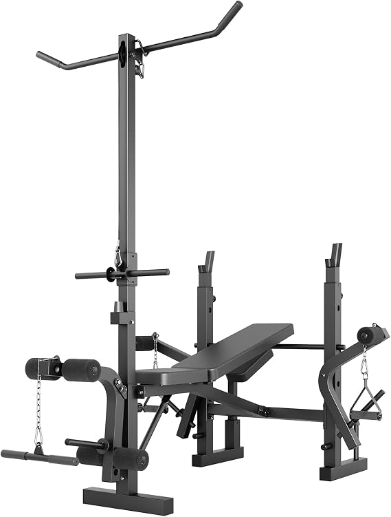 Olympic Weight Bench Set, Multi-Function Bench Press Rack Set with Leg Developer & LAT Pulldown, Foldable Chest Press Bench with Preacher Curl Pad for Home Gym Full Body Workout