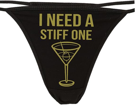 Knaughty Knickers - I Need A Stiff One Black Thong - Fun Flirty Underwear - Panty Game Bachelorette Bridal Lingerie Shower ...
