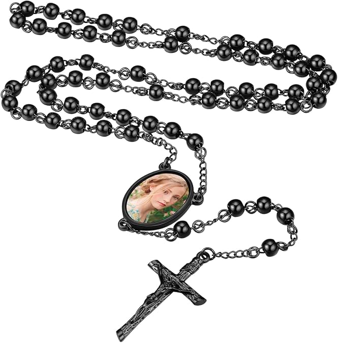 FaithHeart Rosary Beads Catholic Necklace for Men, St Michael/St Christopher/Virgin Mary Prayer Rosaries with Crucifix Cross Stainless Steel Praying Rosary Necklace