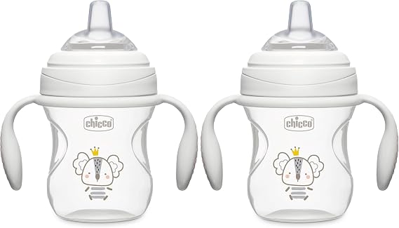 Chicco Transition Sippy Cup with Silicone Spout and Spill-Free Lid 7oz. | Calibration Markings | Removable Handles | Top-Rack Dishwasher Safe | Easy to Hold with Ergonomic Indents | Grey | 4+ months