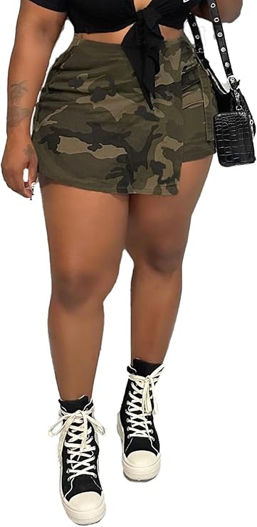 Vakkest Women's Camo Cargo Shorts Casual Bermuda Y2k High Waisted Jorts