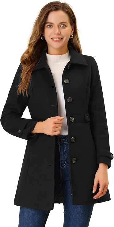 Allegra K Women's Winter Classic Overcoat with Pockets Single Breasted Coat | Soft pea coat, Fully lined outerwear, Trendy, Fall office peacoat, Warm casual holiday everyday wear,