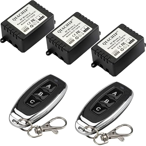 QIACHIP DC 12V 1CH 433Mhz RF Wireless Relay Remote Control Light Momentary Switch Transmitter with Receiver (3 Relays)