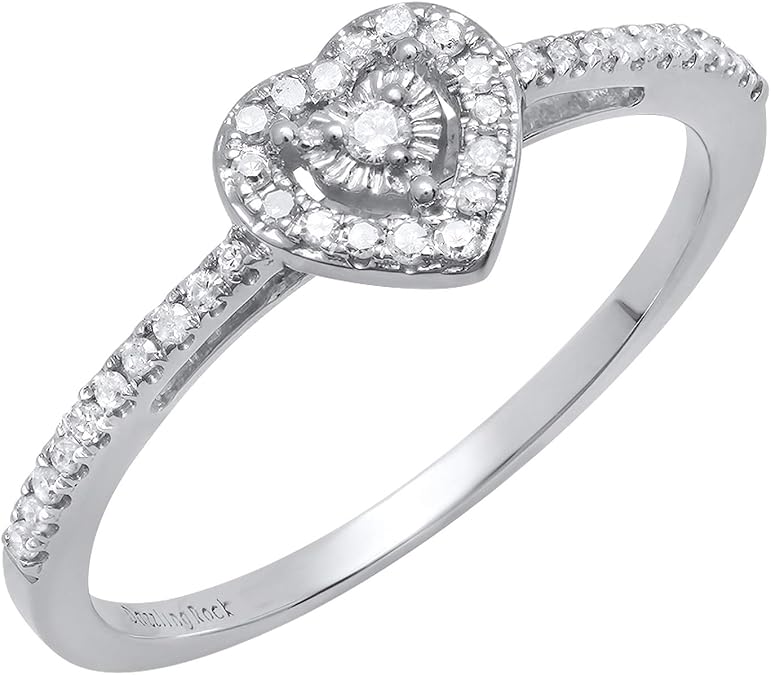 Dazzlingrock Women Heart Promise Engagement Ring | 0.15 Ctw | Round White Natural Diamond | 10K Real Solid Gold