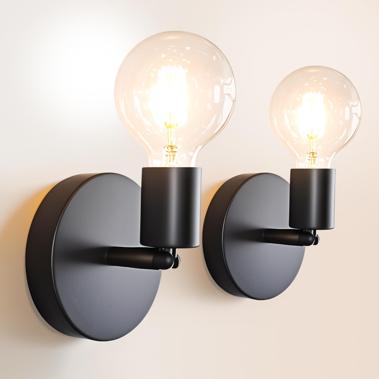Wall Sconces 2 Pack, Black Wall Lights Industrial Up and Down, Indoor E27 Metal Vintage Wall Lamp Fixtures for Bedroom, Living Room, Kitchen, Hallway, Restaurant, Bar Not Included Bulb [Energy Class A]
