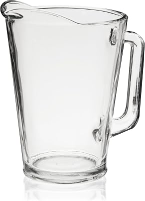 True Everyday 60 oz Glass Pitcher Durable Drink Pitcher with Handle & Spout, Perfect for Iced Tea, Lemonade, Batch Cocktails, and More Dishwasher Safe 60oz Set of 1