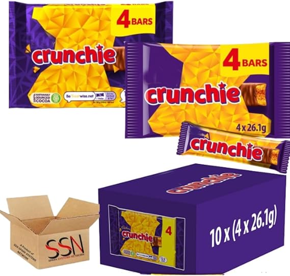 Cadbry Crunchie Chocolate Bars 4 Pack 104.4g (10x Packs) By SSN Spark Systems Network