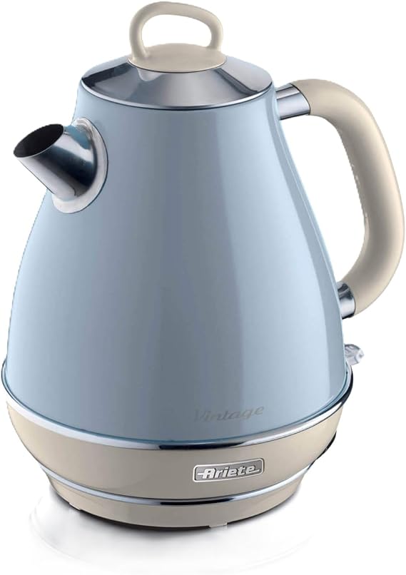 Ariete 1500 Watt Vintage 1.7 Liter Electric Kitchen Countertop Coffee Tea Hot Water Kettle, Blue