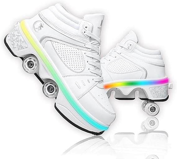 Roller Skate Shoes Unisex Shoes with Wheels That Pop Out 2-in-1 Skate Shoes & Sneakers Shoes That Turn Into Roller Skates Gift for Kids Boys Girls Men and Women