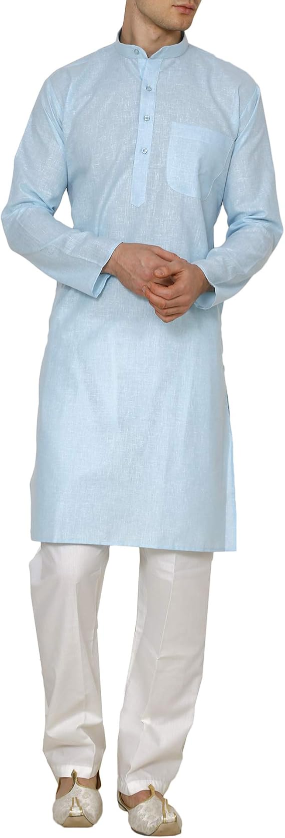 Royal Kurta Men's Cotton Kurta Pyjama Set Large Blue