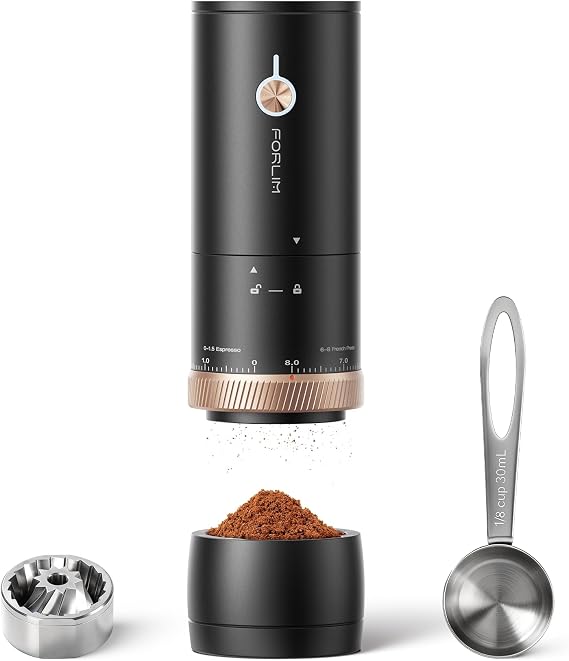 FORLIM Portable Burr Coffee Grinder, 80 Precision Settings, Single-Dose | USB-C Rechargeable, Stainless Steel Conical Burrs, Espresso, Moka Pot, Pour-Over, for Office, Travel & Small Kitchens