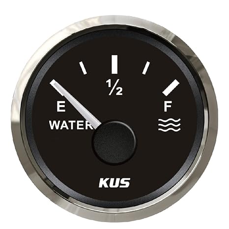 Water Tank Level Gauge Meter Indicator 12V 24V 52mm(2") 0-190ohm Signal for Boat RV Motorhome Truck Auto Marine Vehicles with Backlight (Black)