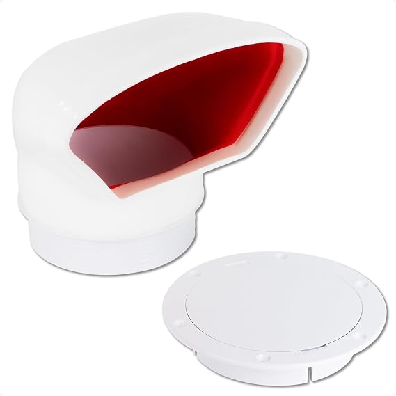 Five Oceans Cowl Vent with Snap-On Deck Plate and Cover, Low Profile UV-Resistant and Flexible PVC, Red Interior, for Air Intake or Cabin Ventilation
