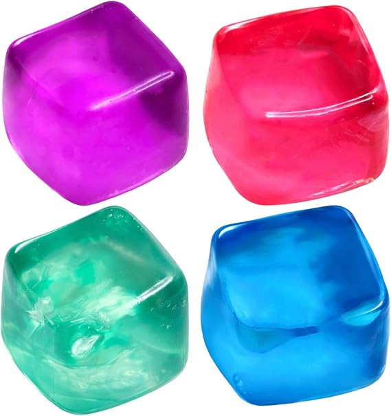 Ice Cube Slow Rising Fidget, Stress Relief Cube Set for Focus and Anxiety Management, 4 Pack Multicoloured Fidget Cubes with Slow Rising Feature, 5 cm Clear Stress Balls for Office Use