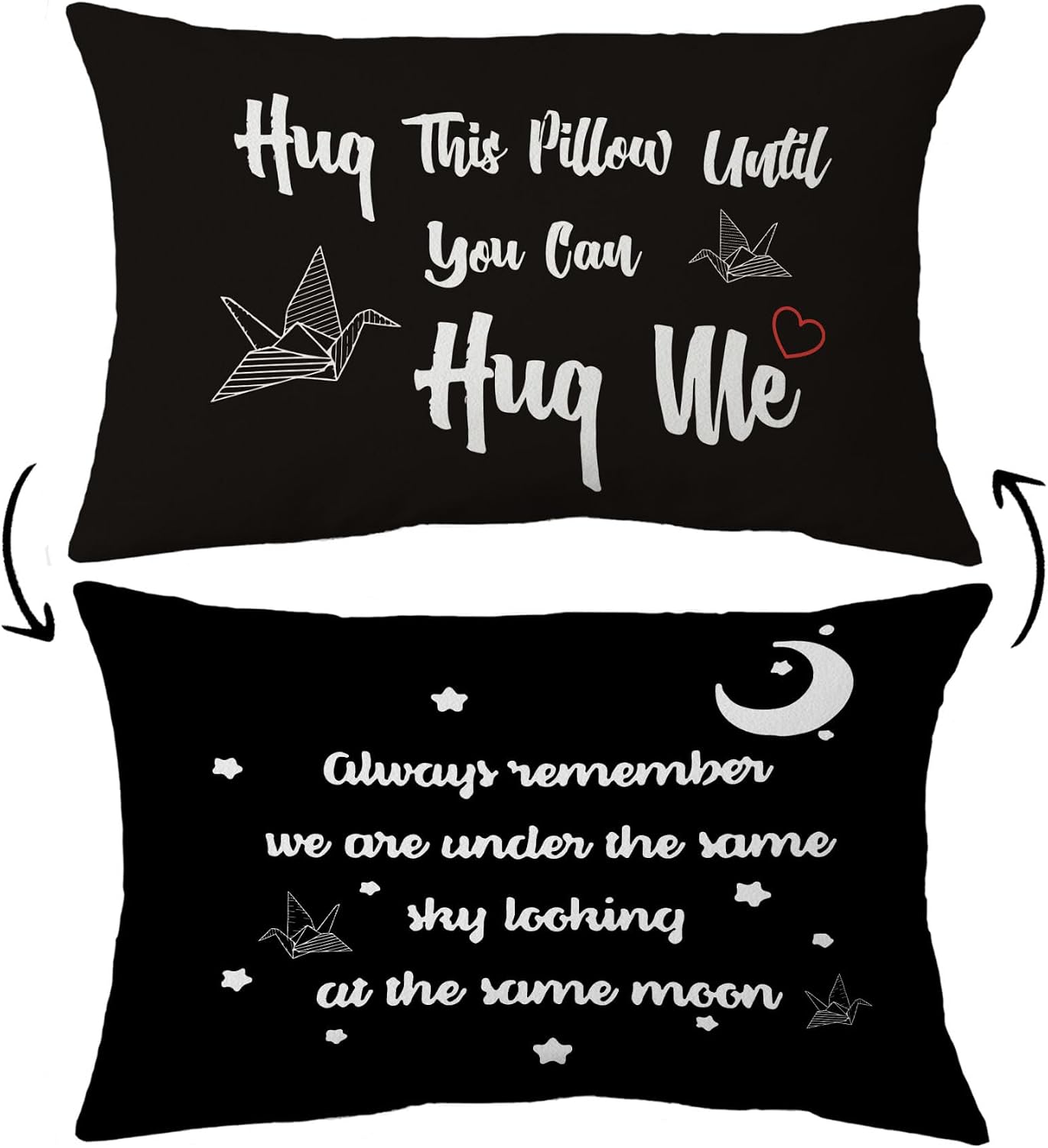 Hug This Pillow Until You Can Reversible Throw Pillow Case, 12 x 20 inch Love Home Decor Cushion Cover, Long Distance Relationship Gifts, Gift for Couples, Girlfriend, Boyfriend Gifts Black