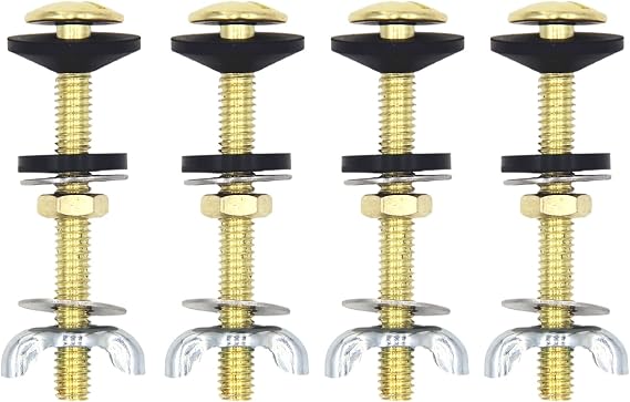 4 Pack Toilet Tank to Bowl Bolt Kit, Brass Plated Heavy Duty Toilet Bolts Rustproof Bolt Stainless Steel Nut Washer with Double Rubber Washers for Toilet Tank Bolts (3.15 inch Bolts)