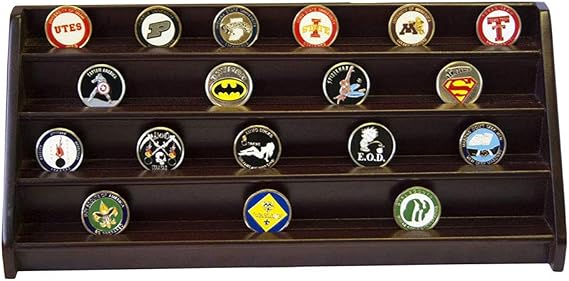 flag connections 4 Rows Shelf Challenge Coin Holder Display Casino Chips Holder Cherry Finish