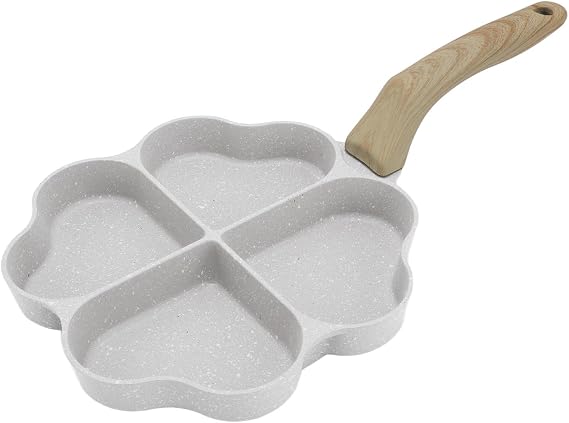 Egg Frying Pan, Nonstick 4 Cup Pancake Pan, Heart Shaped Frying Pan with Handle, Pancake Mold for Kitchen Use.(White)