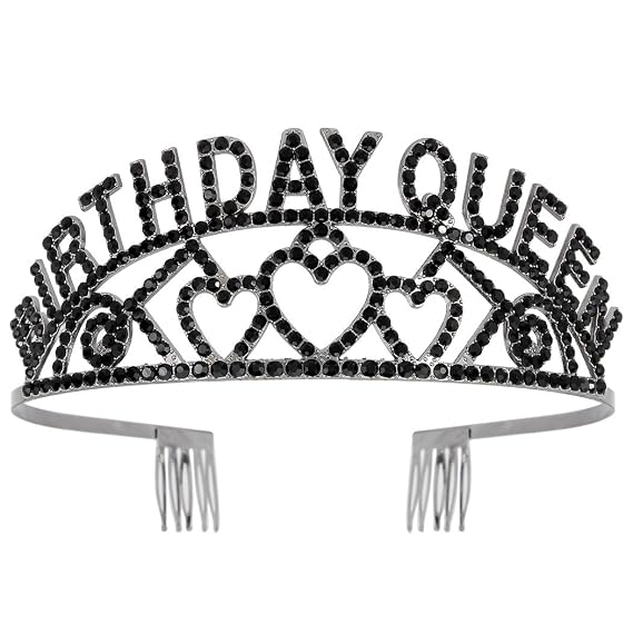 AOPRIE Birthday Tiara for Women Black Birthday Queen Headband Happy Birthday Tiara and Crown for Women Rhinestone Crystal Decor