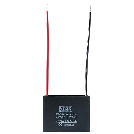 JCM CBB61 Ceiling Fan Capacitor 10 uF 450VAC 50/60Hz 2 Wire