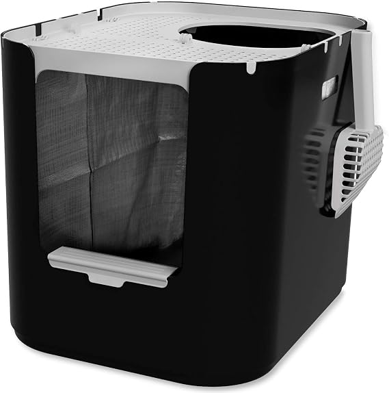 Modkat XL Cat Litter Box, Top or Front-Entry, Liner, Scoop & Filters, Black | Configurable top or front entry with reusable liners, charcoal filters and a seamless leak-resistant base