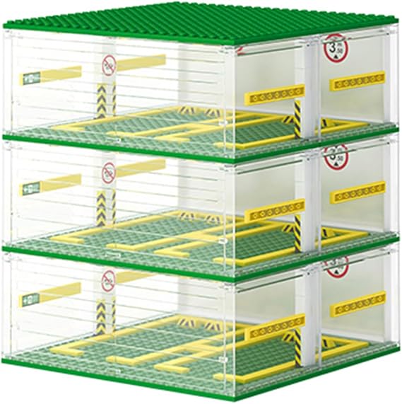 Cabeeskii Garage for Speed Champions Cars, Building Blocks 3-Layer Display Case with DIY Carport