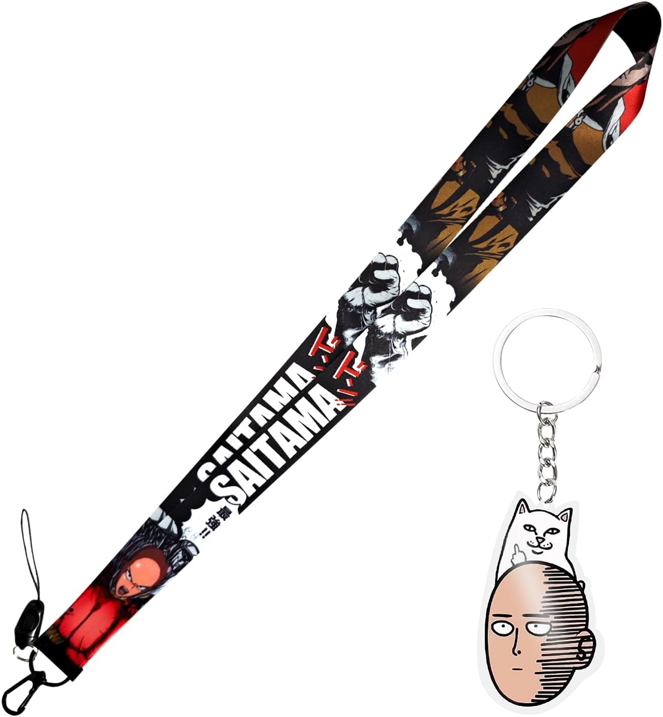 Saitama Anime Lanyard with Saitama Icon Keychain - Yellow, Classic Polyester Cartoon Lanyard for Women, Men, Teachers