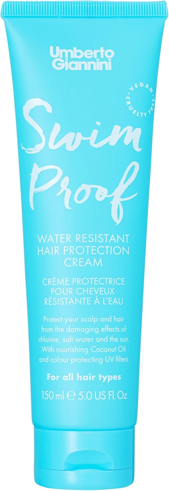 Umberto Giannini Swim Proof Hair Protecting Cream 150ml - Leave in Hair Cream with UV Protection - Prevents Damage from Sun, Sea & Chlorine. Infused with Coconut & Olive Oil. Vegan & Cruelty Free.