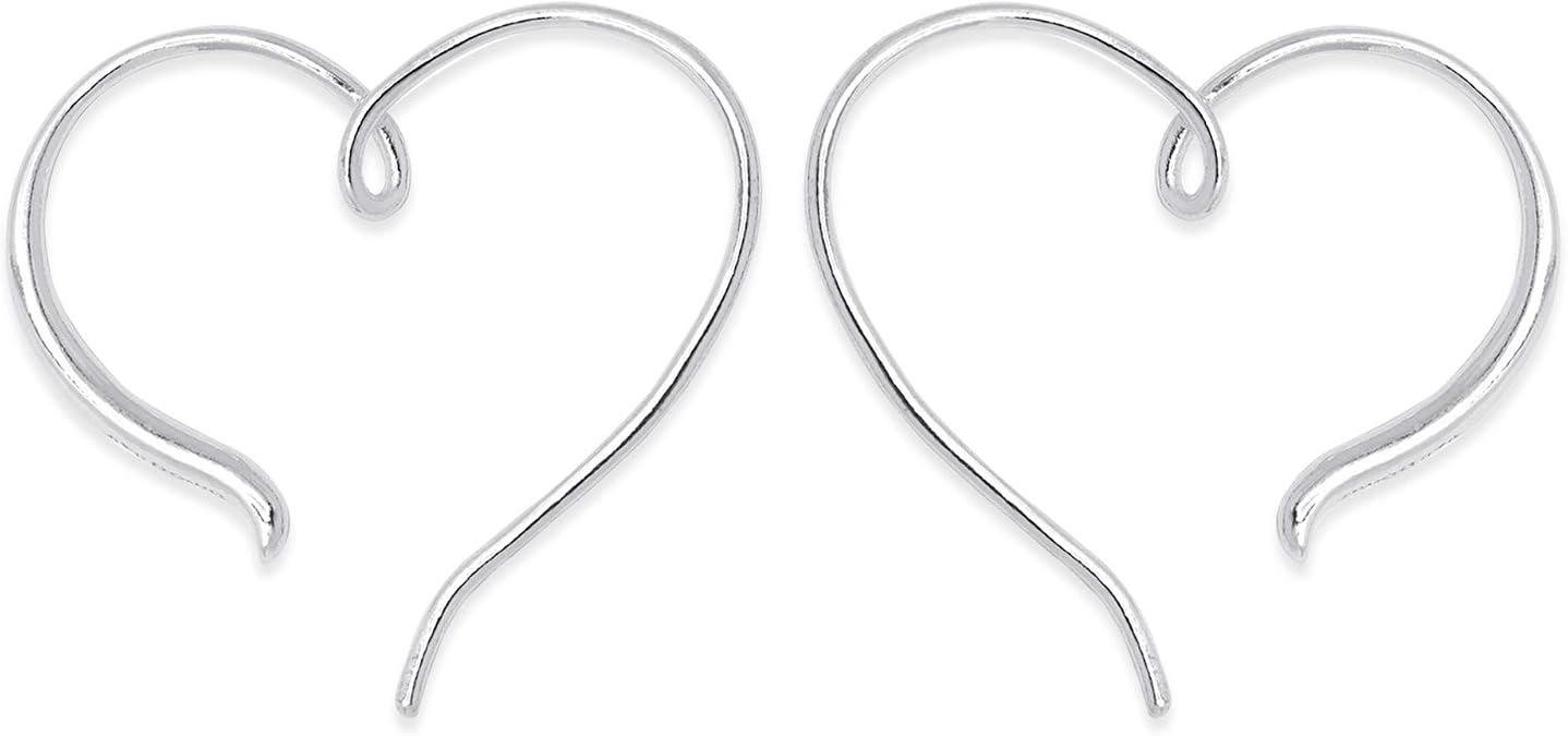 Boma Jewelry Sterling Silver Polished Heart Pull Through Hoop Earrings