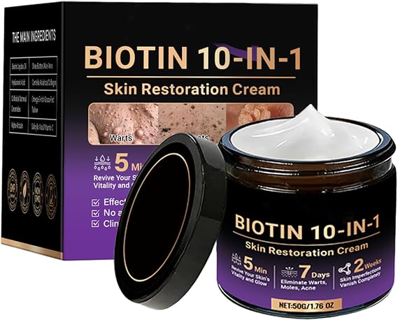 Biotin 10-in-1 Skin Restoration Cream, Firming Tightening Formula, 50g, Anti-Ageing Face Moisturizer, Soothing Repair Lotion, Deeply Hydrating, For All Skin Types Day Night