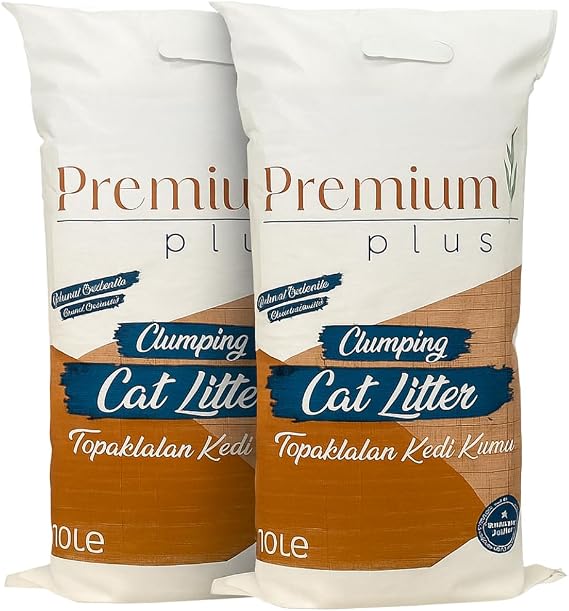 Premium Plus Doğal Bentonit Kedi Kumu Aktif Karbonlu 10 LT x 2 Paket, Topaklanan, Kokusuz,%99,5 Tozsuz, Yüksek Emicilik Gücüne Sahip Kedi Kumu (2 Lİ PAKET - 20LT)