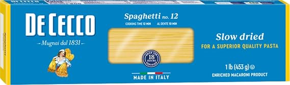 De Cecco Spaghetti No. 12 Pasta, 16 Oz, Authentic, Slow Dried, Made with Durum Wheat, Versatile Pasta for Sauces & Recipes, Made in Italy