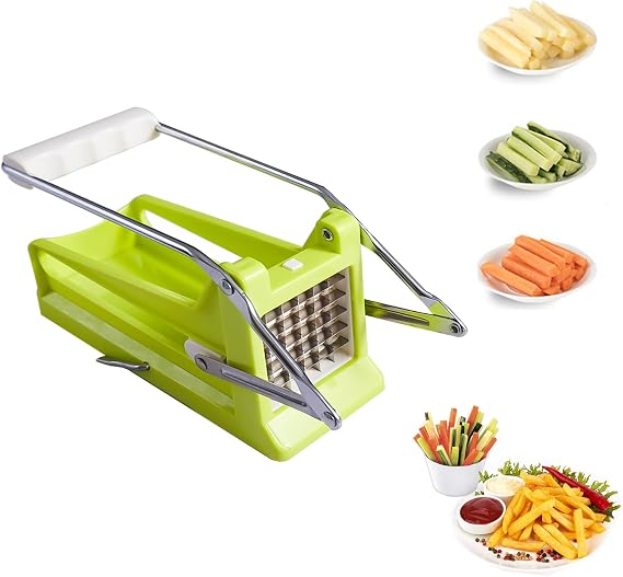 French Fry Cutter, Potato Slicer French Fries with 2 Different Sizes Stainless Steel Blades and No-Slip Suction Base for Potatoes Carrots Cucumbers